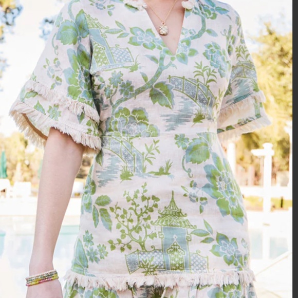 SPARTINA: IVY LINEN DRESS | ENCLAVE TOILE SURF GREEN- large- WORN ONCE - Picture 2 of 3
